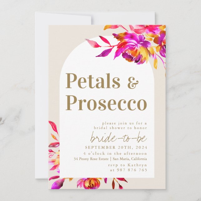 Invitación Petales y ducha de novia del Prosecco (Anverso)