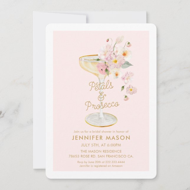 Invitación Petales y ducha de novia floral Prosecco (Anverso)