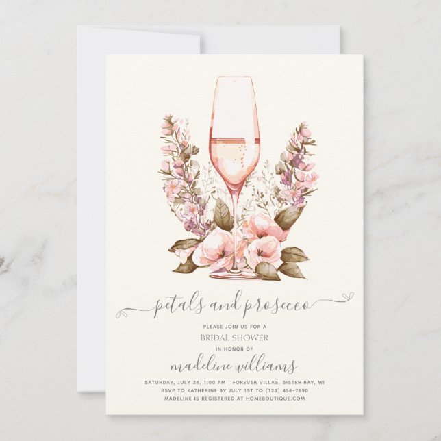 Invitación Petales y ducha de novia floral Prosecco (Anverso)
