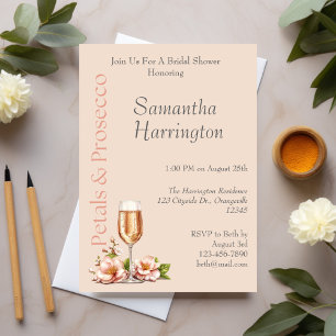 Invitación Petales y ducha de novia Prosecco