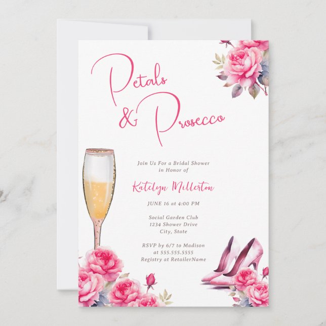 Invitación Petales y ducha de novia Prosecco (Anverso)
