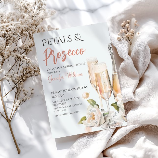 Invitación Petales y ducha de novia rosa Rubor Prosecco (Subido por el creador)