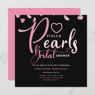 Invitación PETALES Y PERLAS Moda negra rosa Ducha de novias
