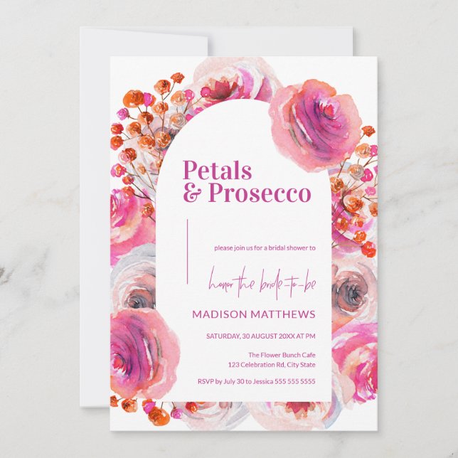 Invitación Petales y Prosecco Arco Floral Noche de Verano (Anverso)