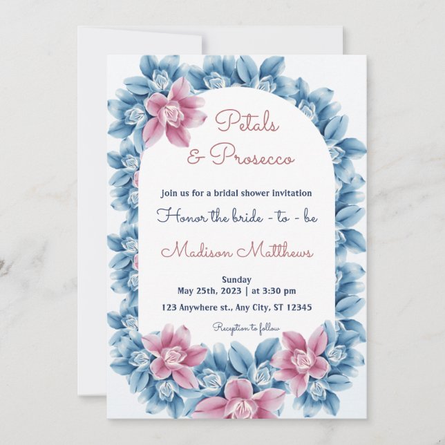 Invitación Petales y Prosecco Arco Floral Verano Ducha Nodal (Anverso)