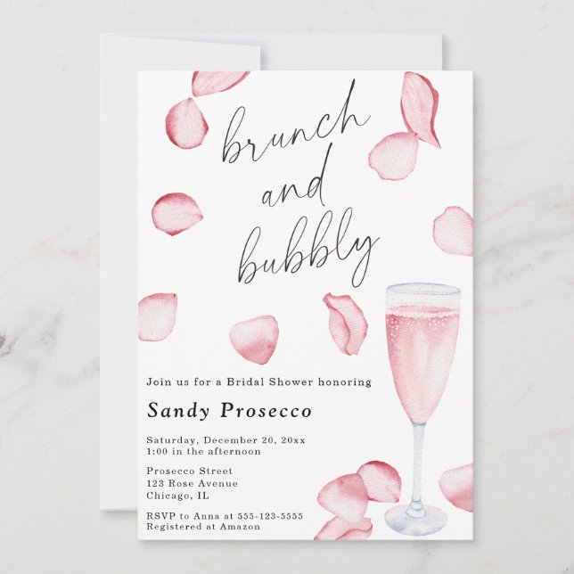 Invitación Petales y Prosecco Brunch y novios burbujeantes (Anverso)