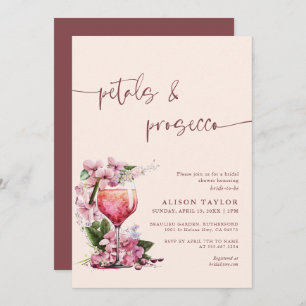 Invitación Petales y Prosecco Ducha Bridal Boho Mauve
