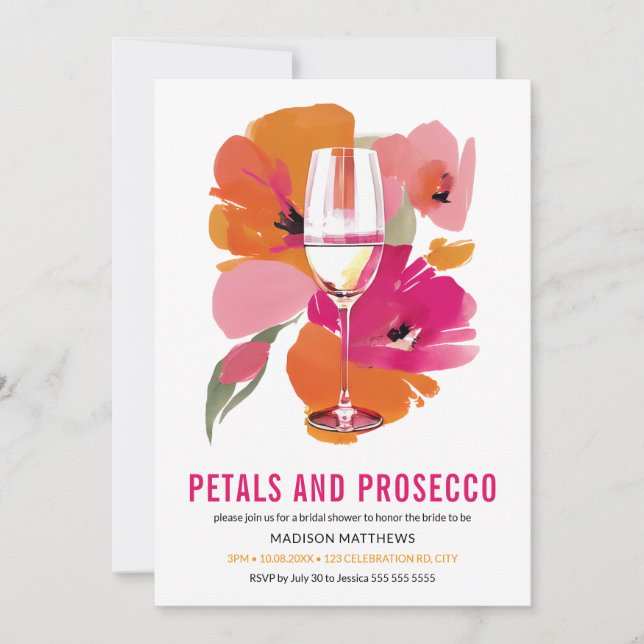 Invitación Petales y Prosecco Ducha Bridal Negro (Anverso)
