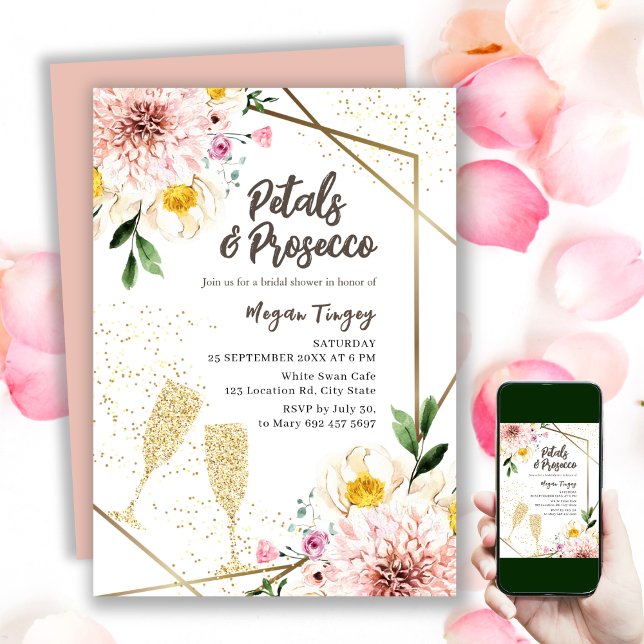 Invitación Petales y Prosecco | Ducha de novia rosa floral (Subido por el creador)