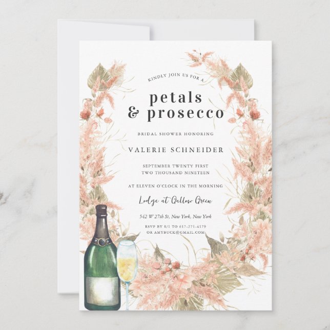 Invitación Petales y Prosecco | Ducha nupcial de champagne fl (Anverso)