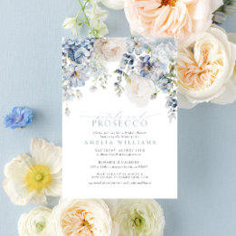 Invitación Petales y Prosecco Dusty Blue Floral Bridal Shower