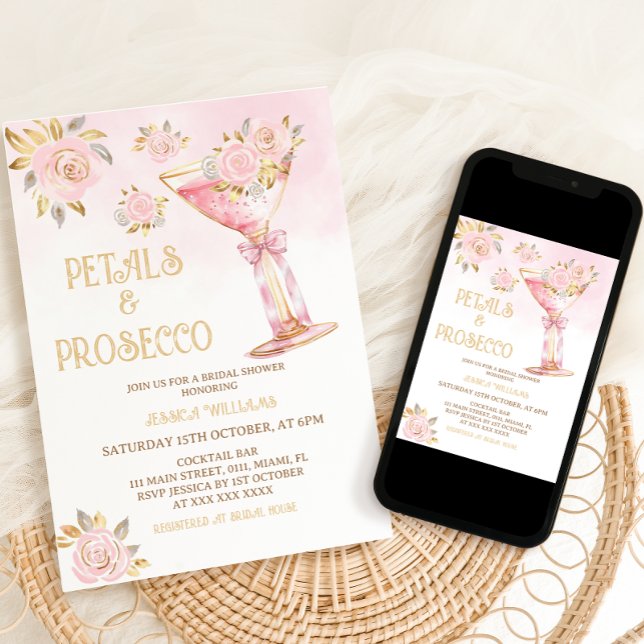 Invitación Petales y Prosecco Elegante Ducha de Novias Floral (Subido por el creador)