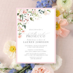 Invitación Petales y Prosecco Elegante Ducha Floral Rosa