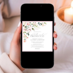 Invitación Petales y Prosecco Elegante Ducha Floral Rosa