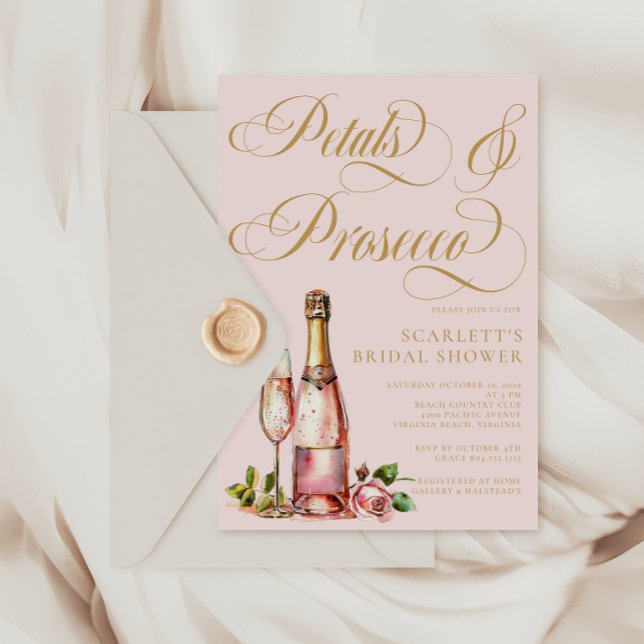 Invitación Petales y Prosecco Floral Elegante Ducha Bridal (Petalls & Prosecco Bridal Shower Invitation)