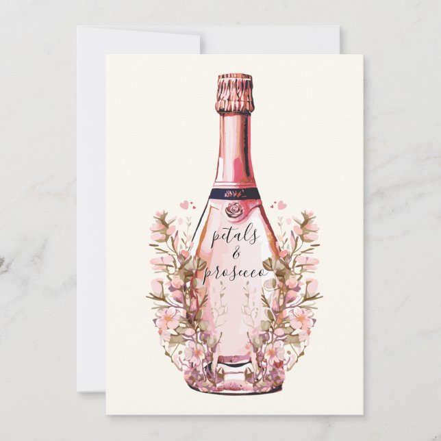 Invitación Petales y Prosecco Floral Hearts Bridal Shower (Anverso)