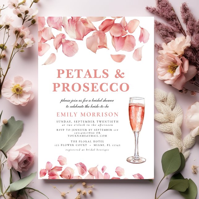 Invitación Petales y Prosecco Moderno Floral Floral Bridal Du (Subido por el creador)
