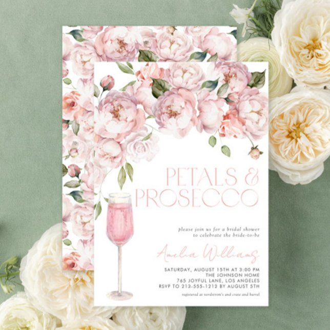 Invitación Petales y Prosecco Moderno Floral Floral Bridal Du (Easily personalize this gorgeous bridal shower invite for the perfect floral celebration!)