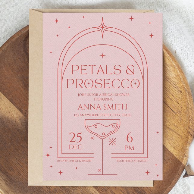 Invitación Petales y Prosecco Retro Ducha de Novias Rojas Ros (Petals & Prosecco Bridal Shower invitation)