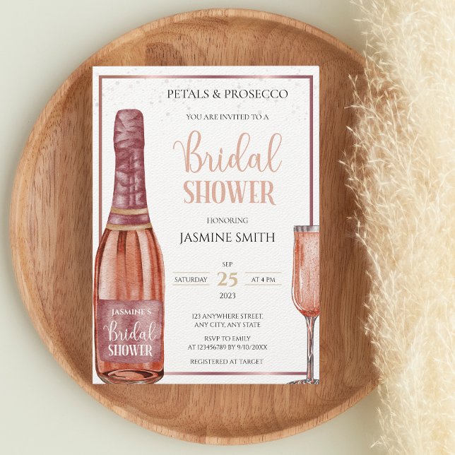 Invitación Petales y Prosecco Rosa Ducha Nodal Moderna Dorada (Subido por el creador)