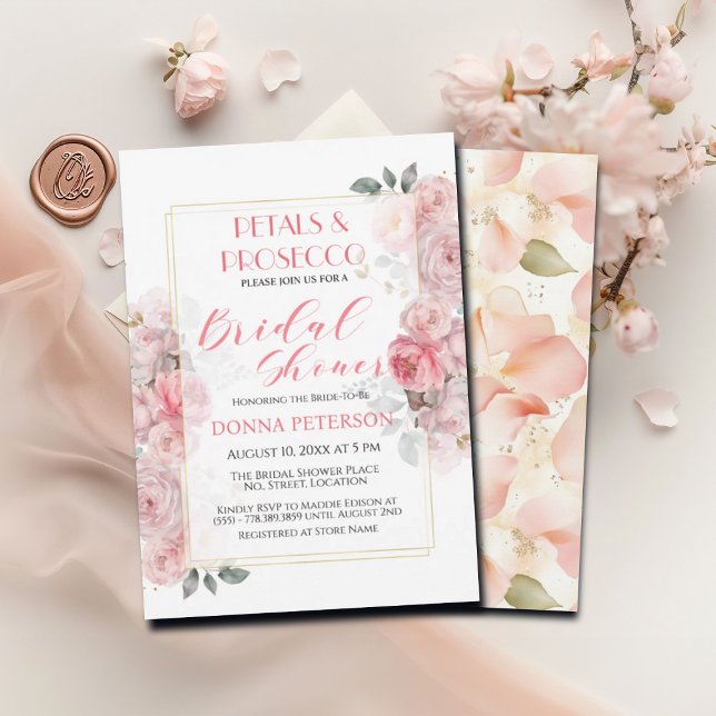 Invitación Petales y Purpurina de oro Prosecco Ducha de novia (Subido por el creador)