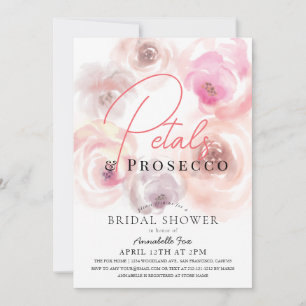 Invitación Petales y Rosa de color Prosecco Ducha de novia