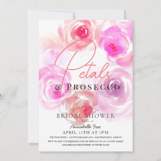Invitación Petales y Rosa de color Prosecco Ducha de novia