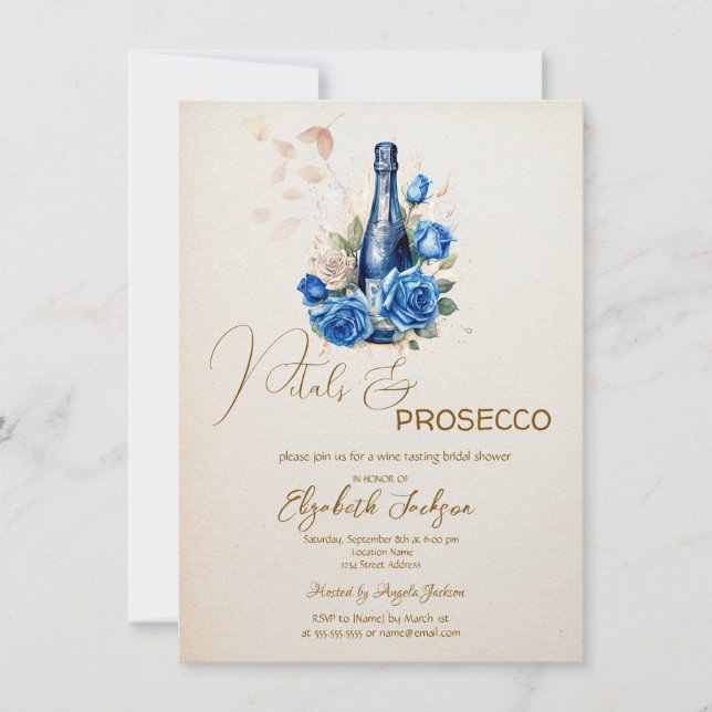 Invitación Petales y Rosas azules Prosecco Champagne (Anverso)