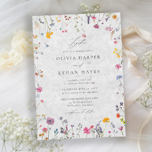 Invitación Pétalo de Flor Silvestre Marfil Acuarela Elegante