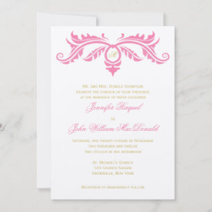 Invitación Pétalo Rosa y Dorado en Papel de Fieltro Marfil