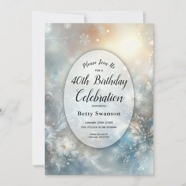 Invitación Pétalos congelados de año editable en cumpleaños d (Anverso)