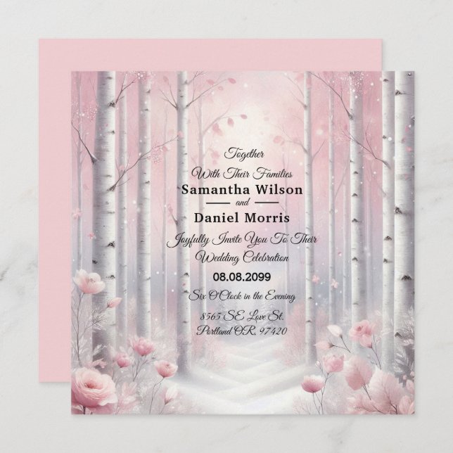 Invitación Pétalos congelados en un Boda de Woodland de Invie (Anverso / Reverso)