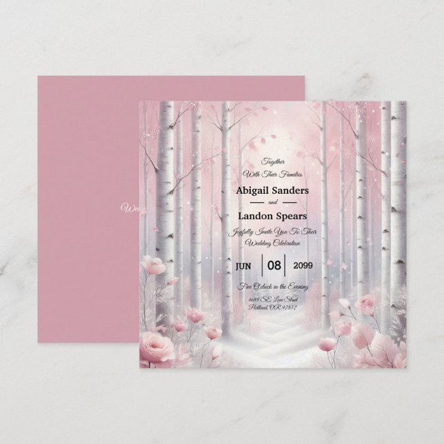 Invitación Pétalos congelados en un Boda de Woodland de Invie (Anverso / Reverso)