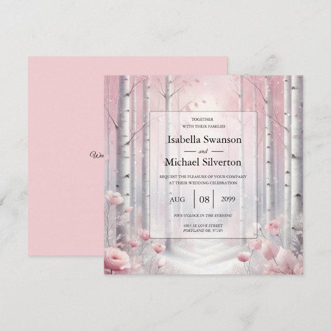 Invitación Pétalos congelados en un Boda de Woodland de Invie (Anverso / Reverso)