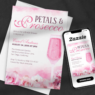 Invitación Pétalos de Acuarela Rosa y Brunch de Espumoso para