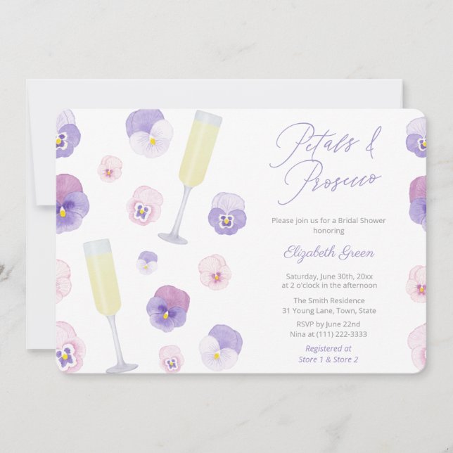 Invitación Pétalos De Agua Lilac Y Ducha Bridal Prosecco (Anverso)