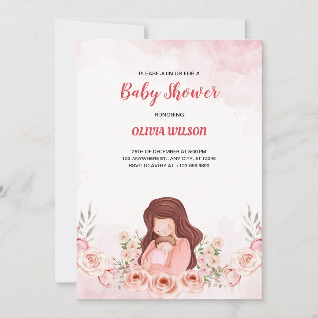 Invitación Pétalos de alegría: Retrato de Baby Shower con flo (Anverso)