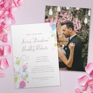Invitación Pétalos de confeti modernos boda de fotos rosa