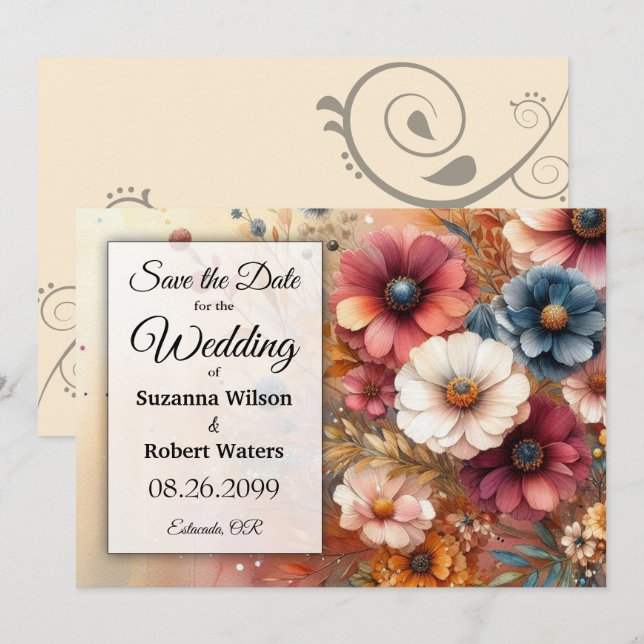 Invitación Pétalos de cosecha y cielos pintados (Anverso / Reverso)