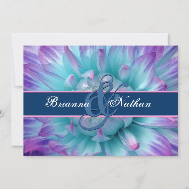 Invitación Pétalos de flores Aqua y Purple y Boda de cinta (Anverso)