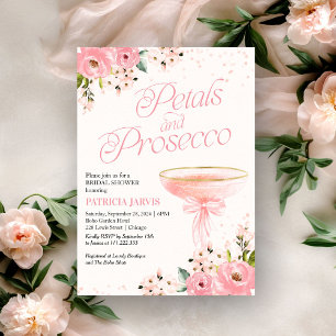 Invitación Pétalos de lazo rosa y brindis de Prosecco para la