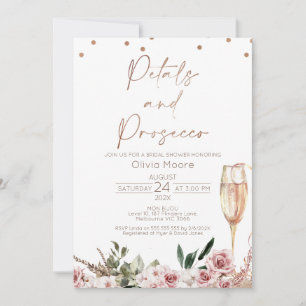Invitación Pétalos de oro Rosa Ducha de novias Prosecco Boho