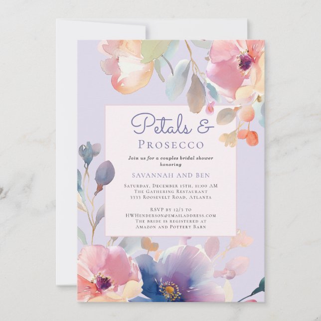 Invitación Pétalos de parejas y ducha de novia floral Prosecc (Anverso)