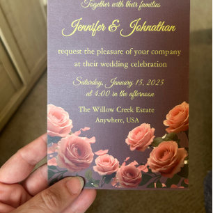 Invitación Pétalos de Rosa Melocotón Malva Polvoriento Promes
