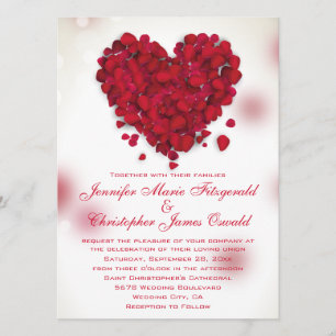 Invitación Pétalos de rosa roja Boda del corazón de amor
