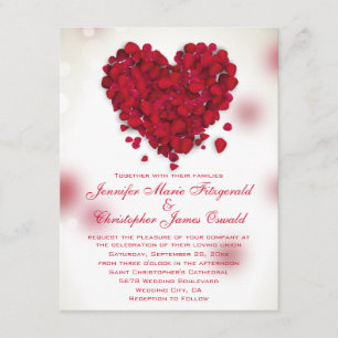 Invitación Pétalos de rosa roja Boda del corazón de amor
