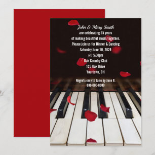 Invitación Pétalos de Rosa Roja en Piano 65 Aniversario