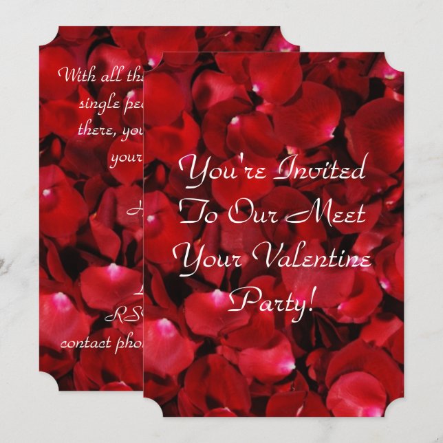 Invitación pétalos de rosa rojo horizontales (Anverso / Reverso)