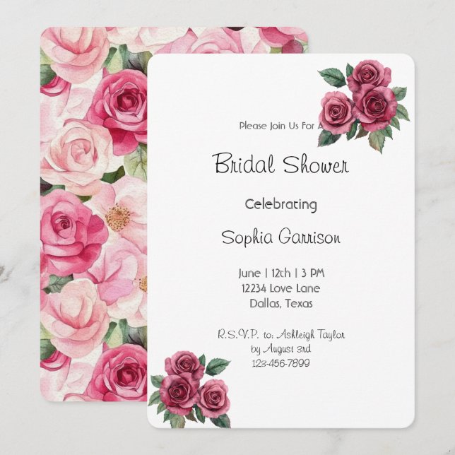 Invitación Pétalos de Rosa Rosa Rojo Romántico Corazón Ducha  (Anverso / Reverso)