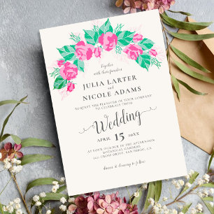 Invitación Pétalos de rosa verdes rosados Flores Jardín Boda